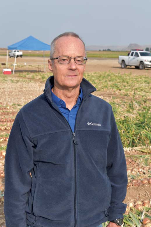 Erik Feibert with OSU answers questions about the variety trial he grew at the Malheur Experiment Station in Ontario, Ore.